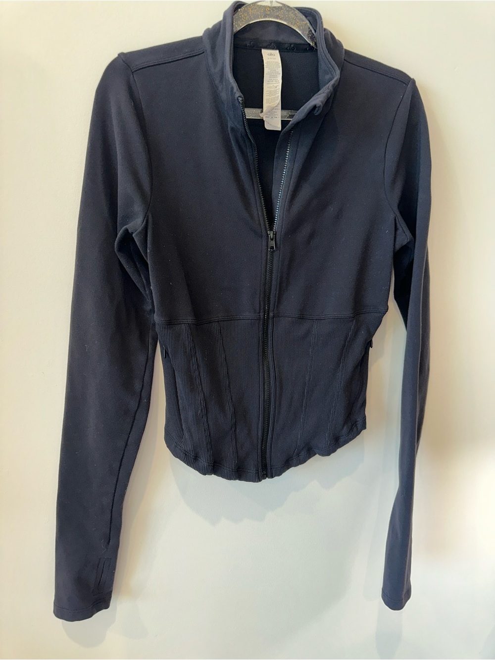 ALO Yoga Black Jacket with Gold Speckle Trim - Picture 6 of 12